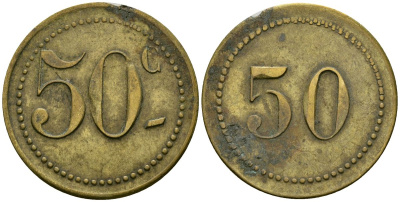 Франция 50 сантимов XIX-XX век ресторанный жетон латунь 4166-1254