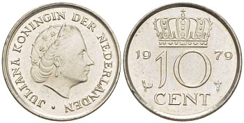 НИДЕРЛАНДЫ 10 ЦЕНТОВ 1979 ЮЛИАНА (1948-1980) KM 182 никель 211-1247