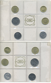 Италия набор из 6 монет 1980 запайка, с сертификатом UNC 2-5-1-07