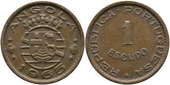 Португальская Ангола 1 эскудо 1963 KM 76 бронза 33-934