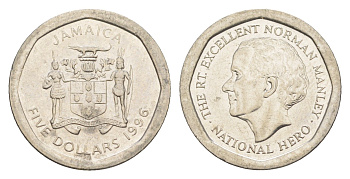 Ямайка 5 долларов 1996 KM 163 нержавеющая сталь 4154-411