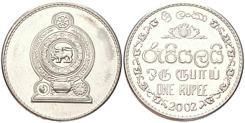 Шри-Ланка 1 рупия 2002 KM 136a сталь плакированная никелем UNC 4121-731