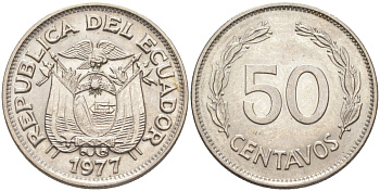 Эквадор 50 сентаво 1977 KM 81 сталь плакированная никелем 219-841