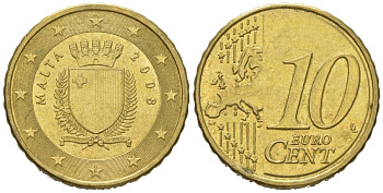 Мальта 10 евроцентов 2008 F KM 128 нордик UNC 4551-1026
