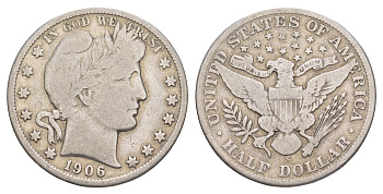 США 1/2 доллара (50 центов) 1906 S, 50 центов Барбера KM 116 серебро    5010-1643