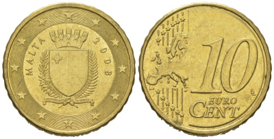 Мальта 10 евроцентов 2008 F KM 128 нордик UNC 4551-1026