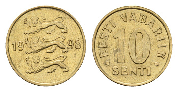 Эстония 10 сентов 1998 KM 22 латунь UNC 4689-643