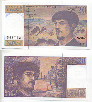 ФРАНЦИЯ 20 ФРАНКОВ 1997 Pick 151 i бумага UNC (ПРЕСС) 7552-9-2