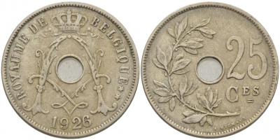 БЕЛЬГИЯ 25 САНТИМОВ 1926 BELGIQUE KM 68.1 медно-никель 4448-841