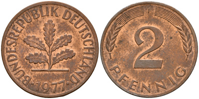 ФРГ 2 пфеннига 1977 F J.381a, KM 106a сталь плакированная медью    4598-834