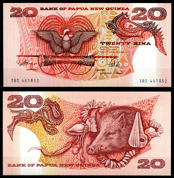 Папуа-Новая Гвинея 20 кина (1989-1992) Pick 10 a 451-1119-3 бумага UNC (пресс) 7215-10-3-2