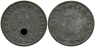 Германия 1 рейхспфенниг 1943 A KM 97, J. 369 цинк 4174-253