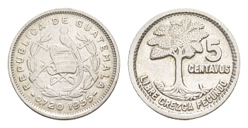Гватемала 5 сентаво 1955 KM 257.1 серебро 4644-258