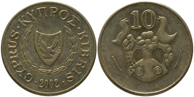 Кипр 10 центов 2002 KM 56.3 никель латунь 4380-457