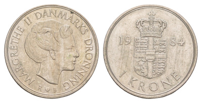 Дания 1 крона 1984 Маргрете II (1972-2024) KM 862 медно-никель 4654-343