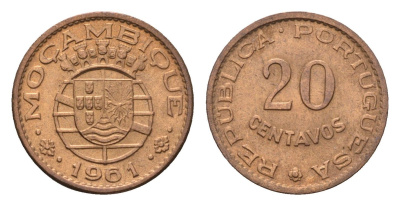 Мозамбик 20 сентаво 1961 год-тип KM 85 бронза aUNC 4585-1032