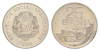 Румыния 25 бань (бани) 1966 трактор KM 94 сталь плакированная никелем 4651-819