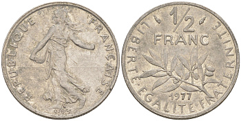 Франция 1/2 франка 1977 сеятель KM 931.1, LE FRANC 198.16 никель 55-1132