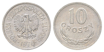 Польша 10 грошей 1970 Y A47 алюминий aUNC 4627-913