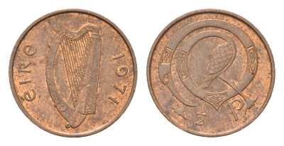 Ирландия 1/2 пенни 1971 мифологическая птица лира KM 19 бронза aUNC 4696-365