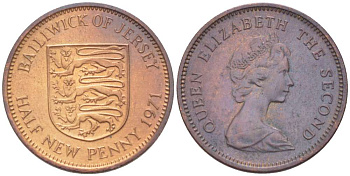 ДЖЕРСИ 1/2 НОВОГО ПЕННИ 1971 ЕЛИЗАВЕТА II (1952-) KM 29 бронза 4516-756