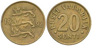 Эстония 20 сентов 1992 KM 23 латунь 4621-424