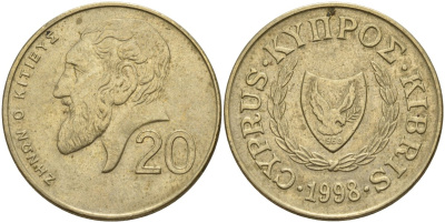 Кипр 20 центов 1998 KM 62.2 никель латунь 4140-845