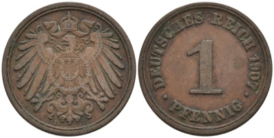 Германия 1 пфенниг 1907 D KM 10, J. 10 медь 4567-1248