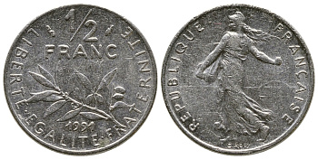 Франция 1/2 франка 1991 сеятель KM 931.1 никель 93-1425