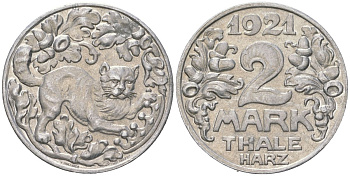 Тале-ам-Гарц (Саксония) 2 марки 1921 Funck 537.8, Men18 31188.1 алюминий 4380-625