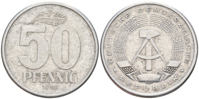 ГДР 50 пфеннигов 1958 A KM 12.1 алюминий 4143-752