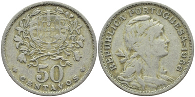 Португалия 50 сентаво 1956 KM 577 медно-никель 4395-825
