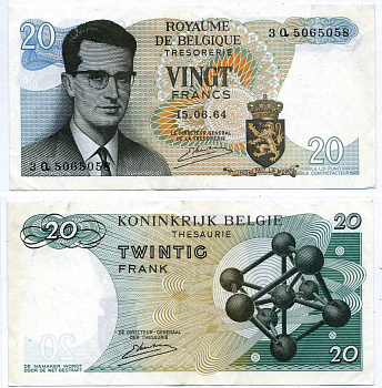 Бельгия 20 франков 1964 Бодуэн I, атомиум, Kestens Pick 138 (3) бумага 3295-102-4-1