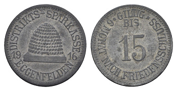 Эггенфельден 15 пфеннигов 1916 районная сберегательная касса Funck 109.3 цинк 4548-857