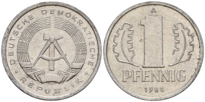 ГДР 1 пфенниг 1985 A KM 8.2 алюминий 192-124
