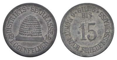 Эггенфельден 15 пфеннигов 1916 районная сберегательная касса Funck 109.3 цинк 4548-857