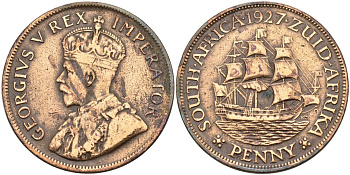 ЮАР 1 пенни 1927 Георг V (1910-1936) KM 14.2 бронза 4574-1143
