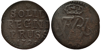 ПРУССИЯ 1 ШИЛЛИНГ 1725 CG, ФРИДРИХ ВИЛЬГЕЛЬМ I (1713-1740), ВЕС 0,67 ГР. KM 120 серебро 1516-745