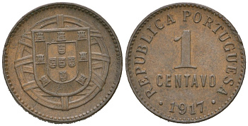 Португалия 1 сентаво 1917 KM 565 бронза 4611-236
