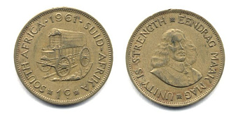 ЮЖНАЯ АФРИКА 1 ПЕННИ 1961 25-725