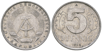 ГДР 5 пфеннигов 1968 A KM 9.1 алюминий 4625-618