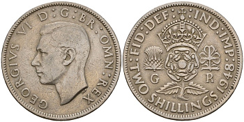 Великобритания 2 шиллинга (флорин) 1948 Георг VI  (1936-1952) KM 865, Spink 4102 медно-никель 4599-315