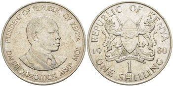 Кения 1 шиллинг 1980 Дэниэл арап Мои KM 20 медно-никель 119-922