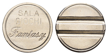 Индия жетон на развлекательных автоматов "Sala Fiochi Fantasy" диаметр 24 мм, вес 6 гр нержавеющая сталь 4670-551