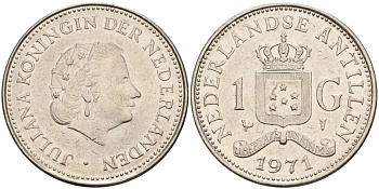 Нидерландские Антилы 1 гульден 1971 Юлиана (1948-1980) KM 12 никель 88-1111