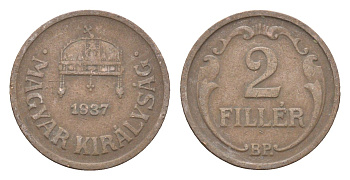 Венгрия 2 филлера 1937 BP KM 506 бронза 4665-455