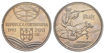Португалия 200 эскудо 1993 Спрингальд - механическое устройство артиллерии KM 666 медно-никель UNC 1101-4-12