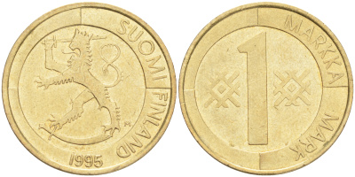 ФИНЛЯНДИЯ 1 МАРКА 1995 M KM 76 алюминиевая бронза 4556-713