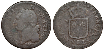 Франция 1 соль 1785 В, Людовик XVI (1774-1793), мондвор сердце KM 578.3 бронза 4123-234