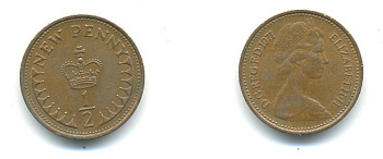 Великобритания 1/2 пенни 1971 Елизавета II (1952-2022) KM 914, Spink 4239 бронза 540-214